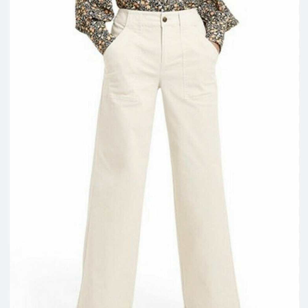 Nili Lotan X Target Cropped Pants Womens Wide Leg High Rise Pockets Cream - Picture 1 of 6